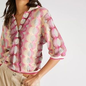 Free People x Anna Sui Wave Rider Knit Polo Top Medium